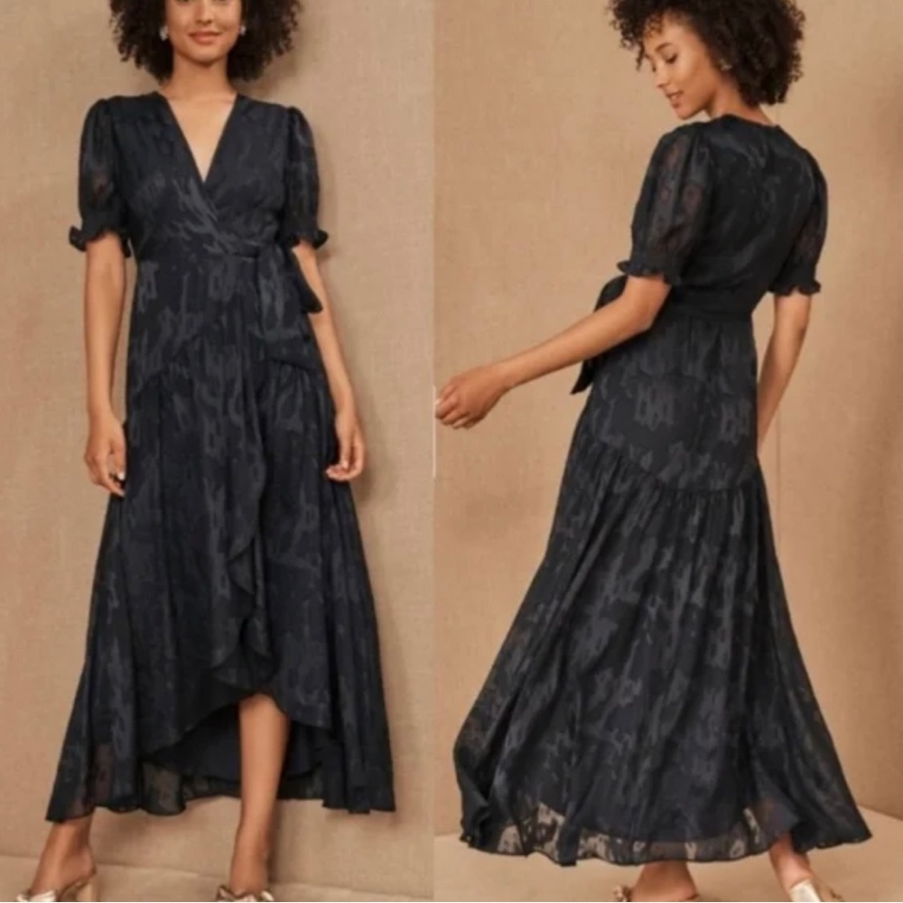 Anthropology BHLDN Biscanye Wrap Dress Navy Size XXL but fits like XL